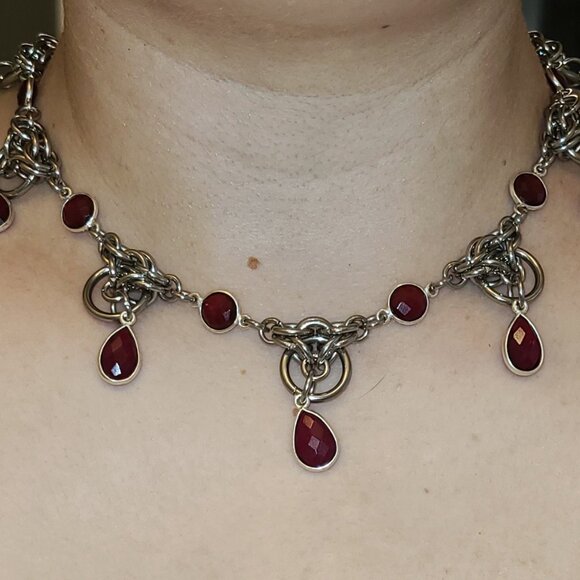 Cranium Couture genuine garnet, stainless steel necklace - Picture 2 of 3